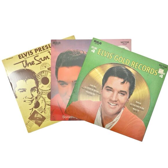 1970s Elvis Presley, Set of 3 Sealed LP Vinyl Records, Sun Years Gold Records